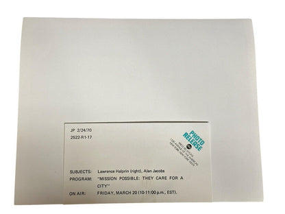 1970 Press Release Photo Lawrence Halprin & Alan Jacobs “mission Possible”