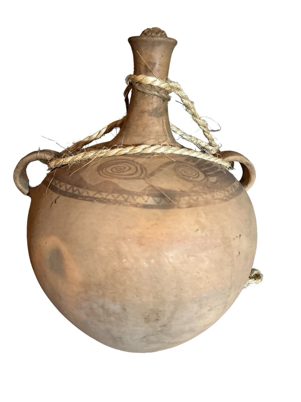 Mid 1900’s Large Long Necked Clay Water Jug Mexico's Huasteca Region 17” X 12”