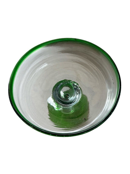 Vintage Authentic Mexican Hand Blown Margarita Glass Green Rim Cocktail 6.5”