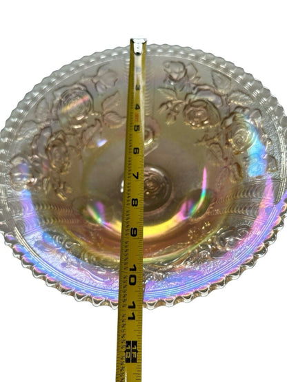 Vintage Carnival Glass Imperial Footed Bowl Luster Peach Iridescent 1930’s