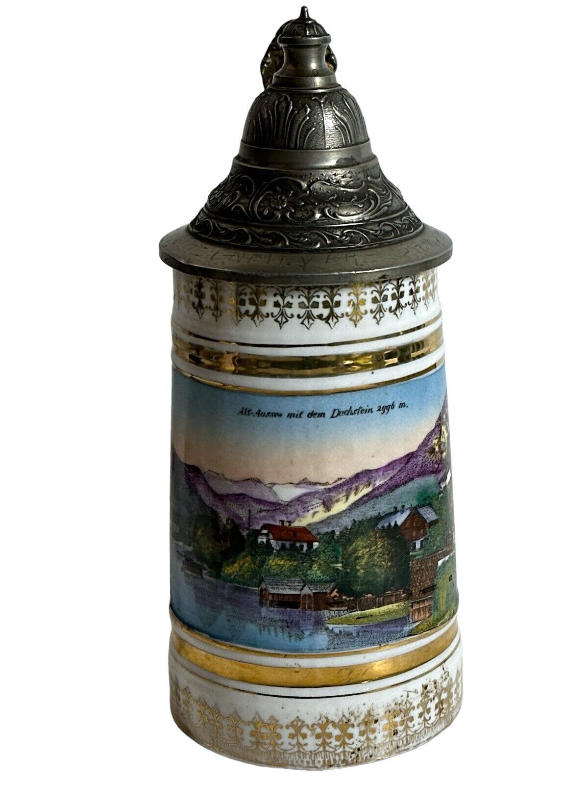 Antique Old German Porcelain Stein 1/2 Litter "Alt-Ausses with the Duchstein"