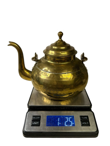 Antique Vtg Brass Lidded Metal Teapot, Kettle, Coffee Pot Handmade Kitchen Decor