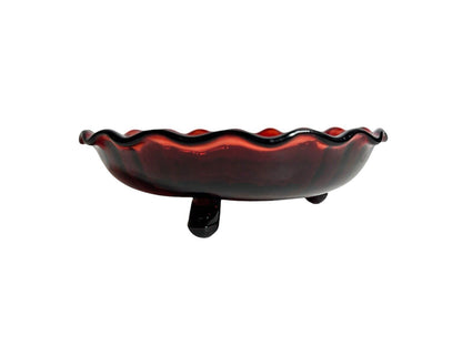 Vtg 1950’s Anchor Hocking Royal Ruby Red Candy Dish Bowl Ribbed Star 3 Footed 7"