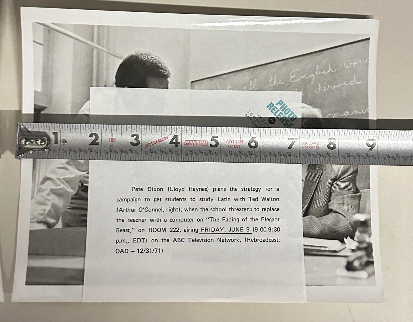 1972 ABC TV Press Release Photo 7”x9” Room 222 Lloyd Haynes & Arthur O’Connell