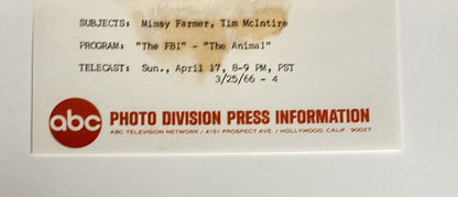 1966 Press Release Photo The FBI “ The Animal” Mindy Farmer & Tim McIntire