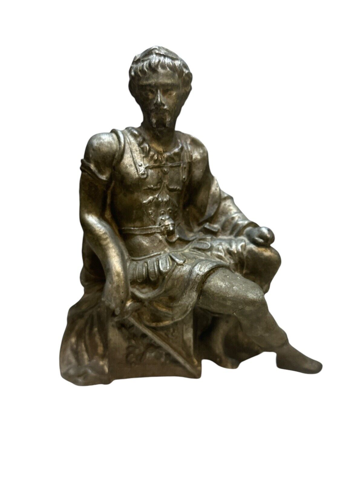 Antique Non Magnetic Cast Metal Roman Soldier Clock Topper 8" x 6.5"