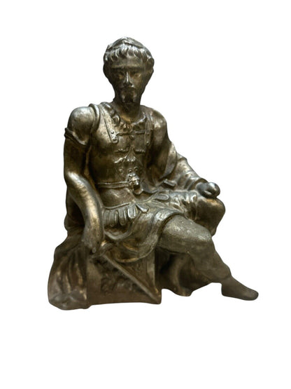Antique Non Magnetic Cast Metal Roman Soldier Clock Topper 8" x 6.5"