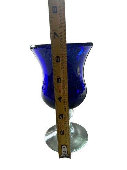 Authentic Blown Glass Tulip Goblet Cobalt Blue Made In Mexico Tonala 6.5”