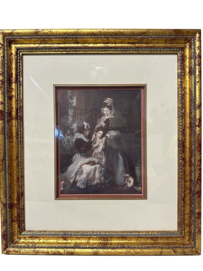 Antique The First Ear-Ring Artist Sir David Wilkie Color Engraved Print Framed