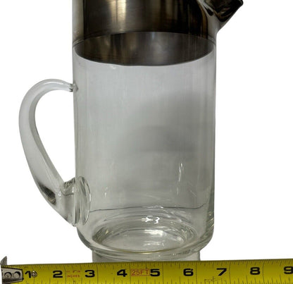Dorothy Thorpe Silver Band Rim Glass Pitcher Beautiful MCM Bar Pitcher 9.5” Tall