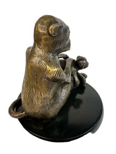Bronze Sculpture Mother Monkey And Child Bronze Figurine Made In India 6” Tall