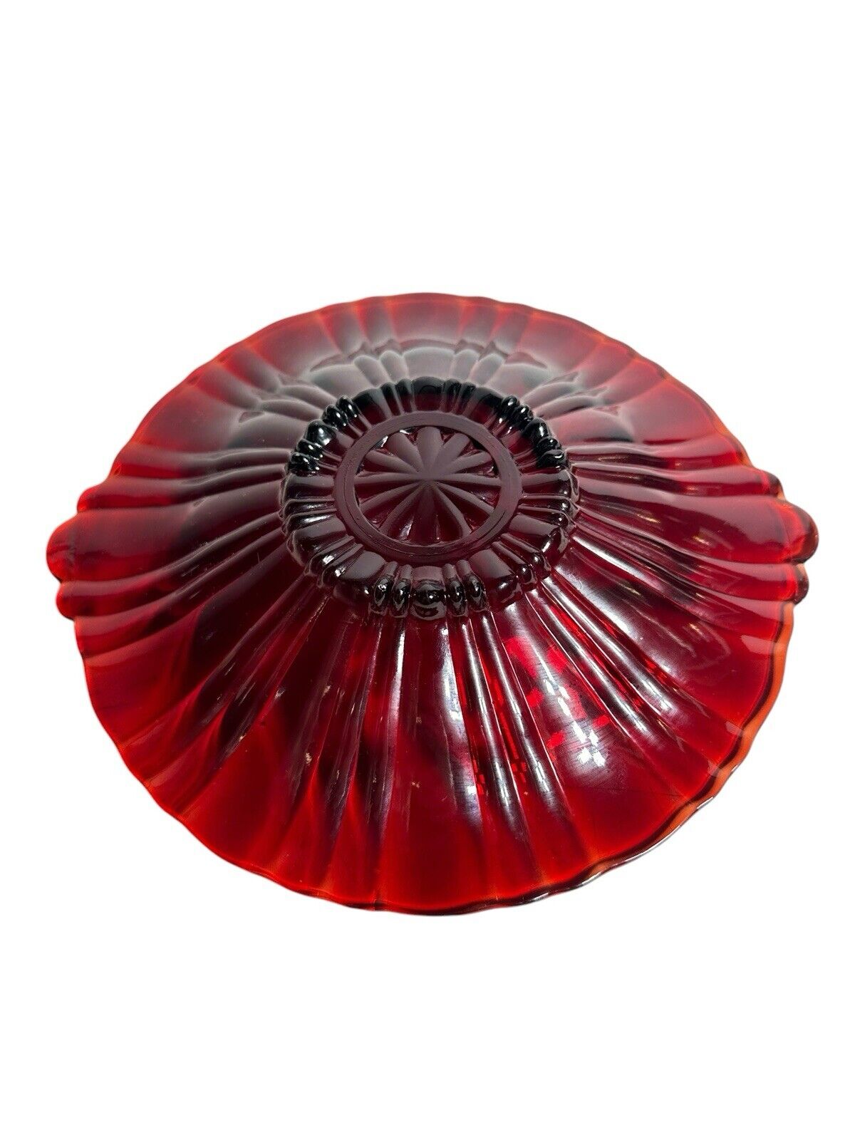 Vintage Anchor Hocking 1950’s  Ruby Red Candy Serving Glass Plate 8” Diameter