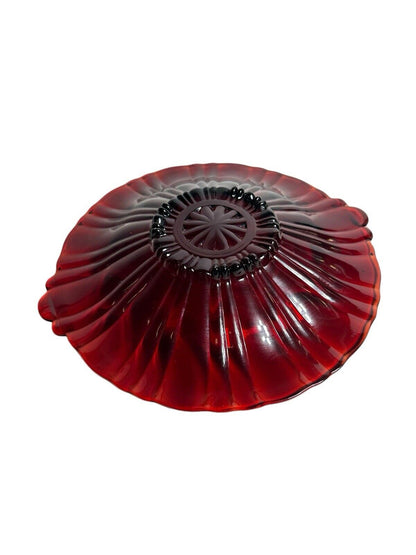 Vintage Anchor Hocking 1950’s  Ruby Red Candy Serving Glass Plate 8” Diameter