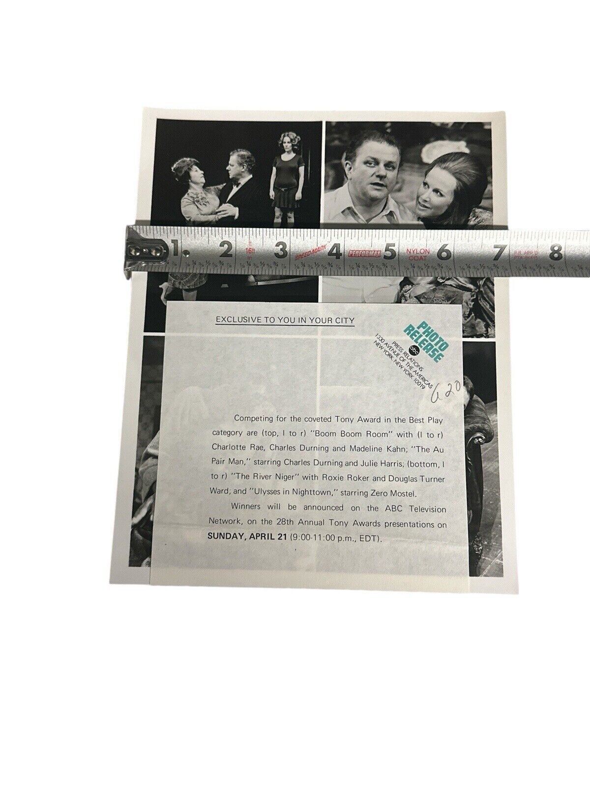 28th Annual Tony Awards 1974 Best Play Composite Press Release photo
