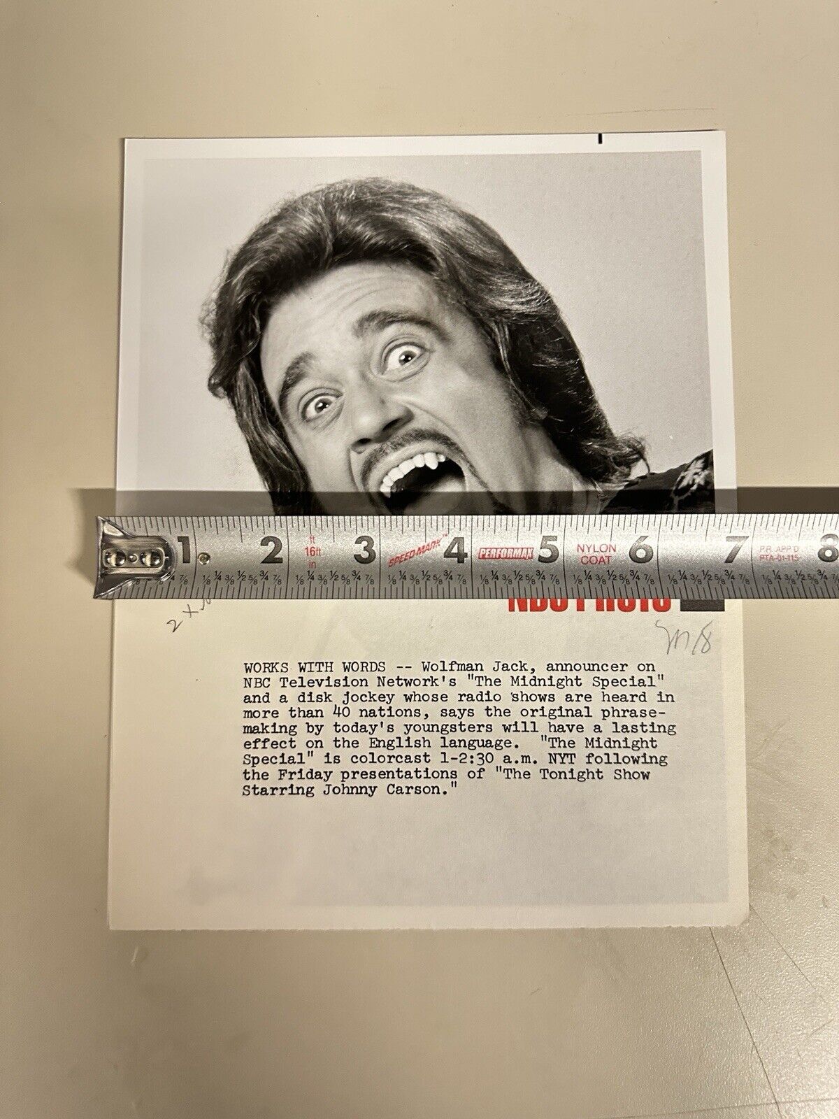 1973 DJ Wolfman Jack Authentic Press Release Photo from The Midnight Show NBC