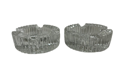 2 MCM Heavy Round Lead Crystal Deep Cut 5" Cigarette Cigar Ashtray Beautiful