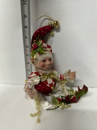 JESTER ELF DOLL Christmas Bendable Bells Mistle toe Checkered Ornament 9”-12”