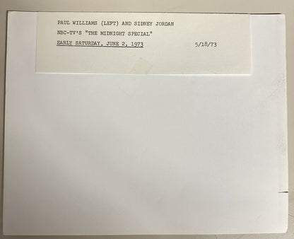 1973 Paul Williams & Sidney Jordan Press Release Photo The Midnight Show NBC