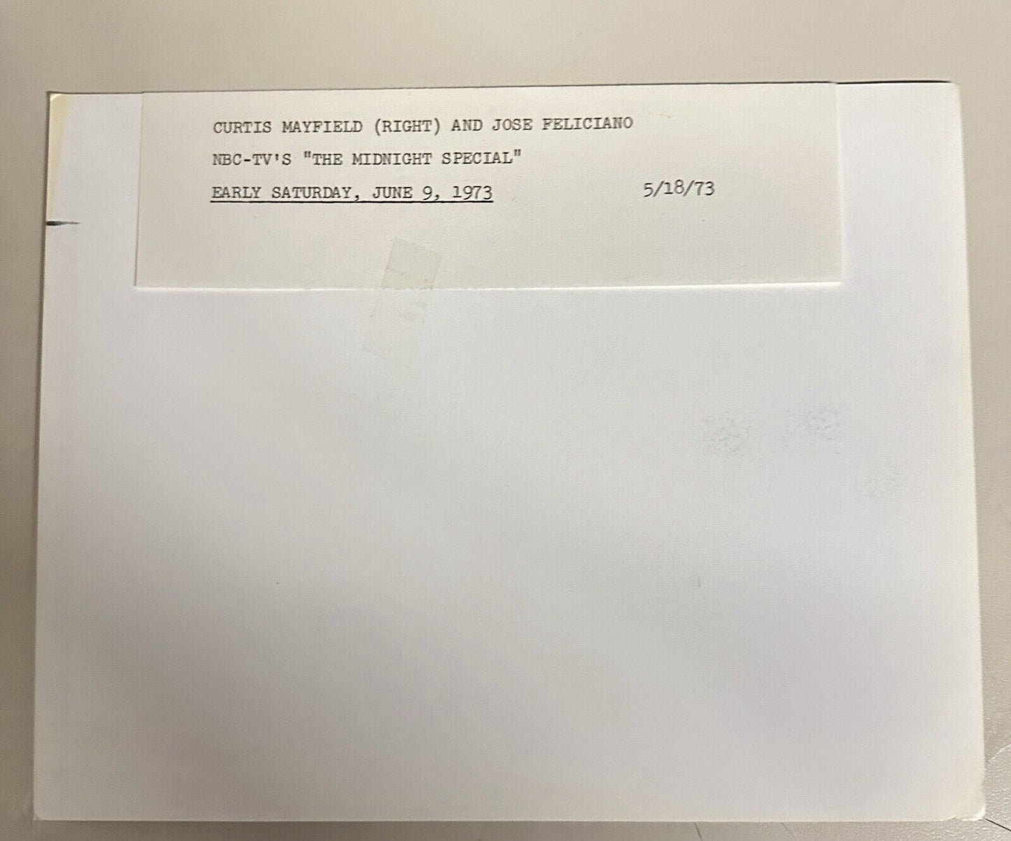 1973 Curtis Mayfield & Jose Feliciano Press Release Photo The Midnight Show NBC