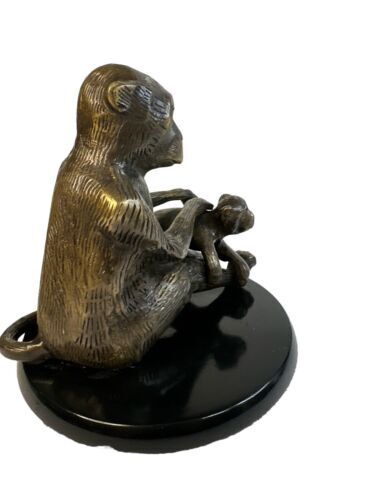 Bronze Sculpture Mother Monkey And Child Bronze Figurine Made In India 6” Tall