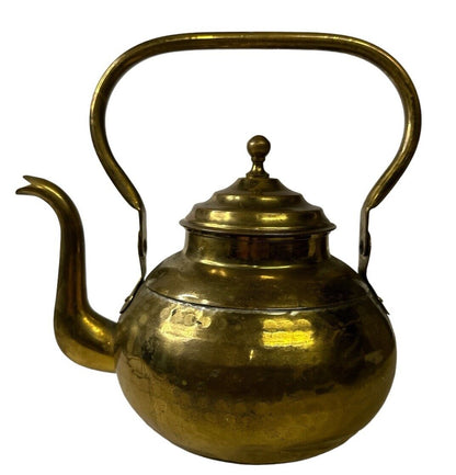 Antique Vtg Brass Lidded Metal Teapot, Kettle, Coffee Pot Handmade Kitchen Decor