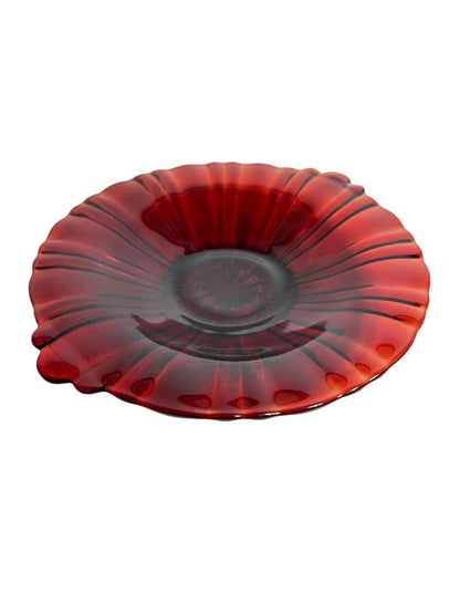Vintage Anchor Hocking 1950’s  Ruby Red Candy Serving Glass Plate 8” Diameter