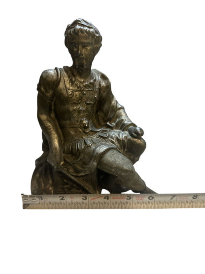 Antique Non Magnetic Cast Metal Roman Soldier Clock Topper 8" x 6.5"