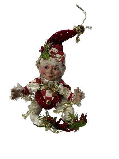 JESTER ELF DOLL Christmas Bendable Bells Mistle toe Checkered Ornament 9”-12”