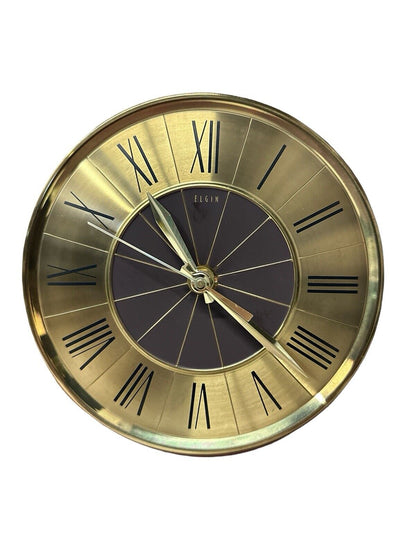 Vintage MCM Elgin Wall Hanging Clock 15" X 15" Very Nice Working Condition