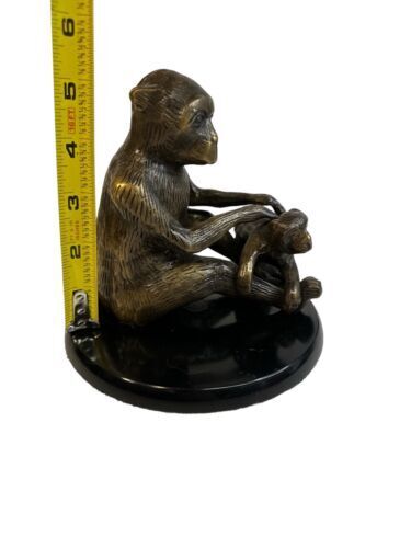 Bronze Sculpture Mother Monkey And Child Bronze Figurine Made In India 6” Tall