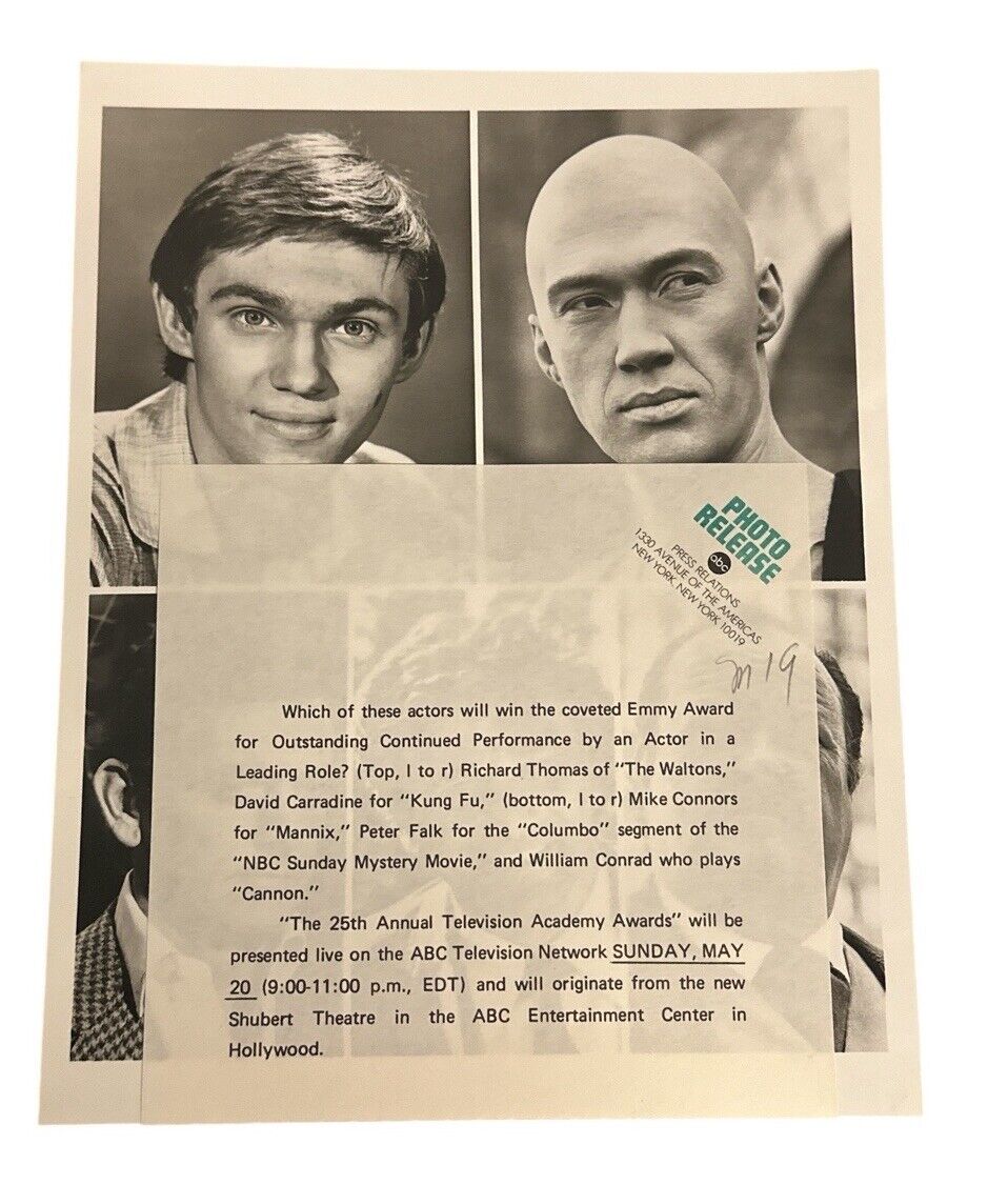 25th Annual TV Academy Awards 1973 Press Release photo 5 Up Composite