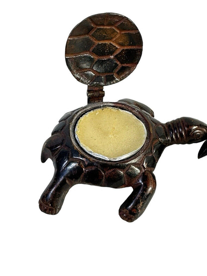 Lot of 2 Good Luck Mother and Baby Candle Incense Holder Bronzed Metal Turtles