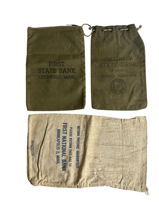 Vtg Lot Of 3 Minnesota State Banking Deposit Bag Cash Receipts Coins Advertising