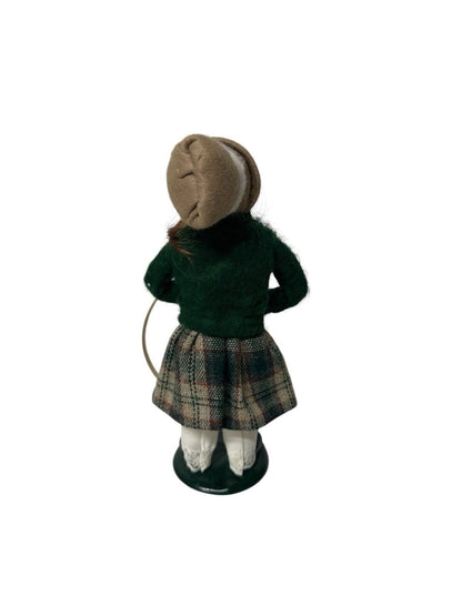 1990 Byers Choice Carolers Girl with a Wooden Hoop & Stick Toy
