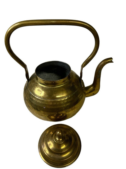Antique Vtg Brass Lidded Metal Teapot, Kettle, Coffee Pot Handmade Kitchen Decor
