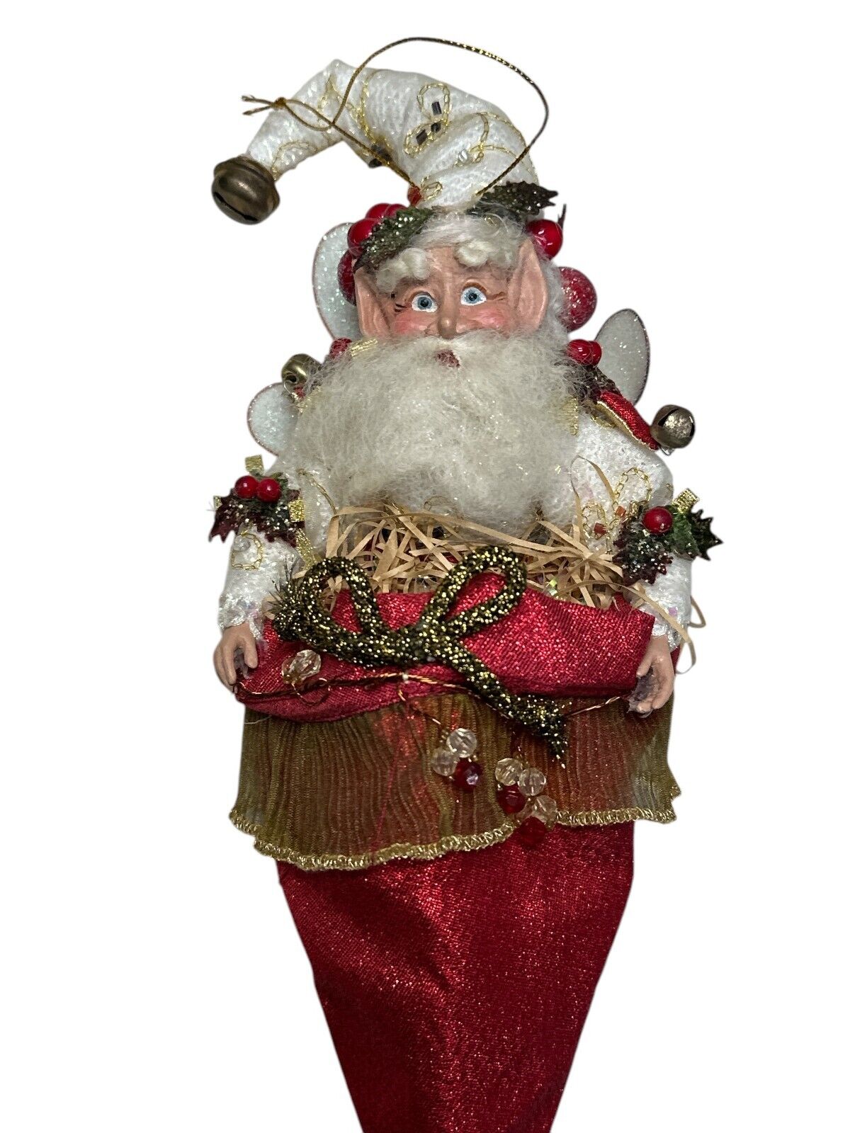 Rare Santa Claus Mark Roberts ornament Fairy in a hat mistle toe gift bag 12"