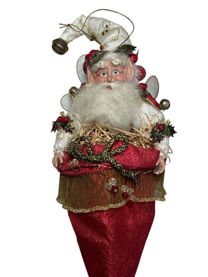 Rare Santa Claus Mark Roberts ornament Fairy in a hat mistle toe gift bag 12"