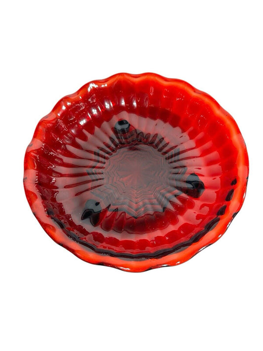 Vtg 1950’s Anchor Hocking Royal Ruby Red Candy Dish Bowl Ribbed Star 3 Footed 7"