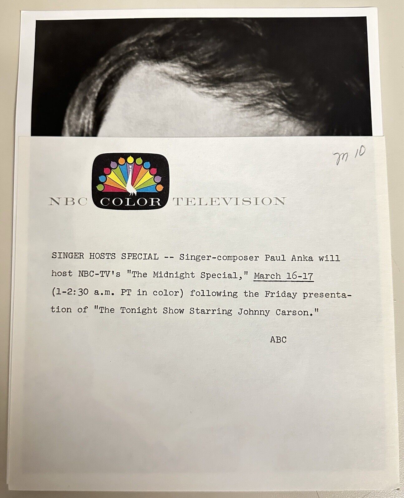 1973 Paul Anna Press Release Photo The Midnight Show NBC