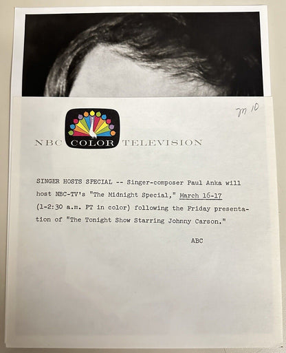1973 Paul Anna Press Release Photo The Midnight Show NBC