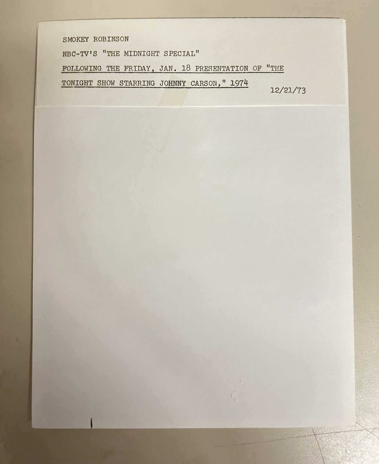 1974 Smokey Robinson Press Release Photo The Midnight Show NBC