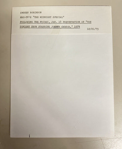 1974 Smokey Robinson Press Release Photo The Midnight Show NBC