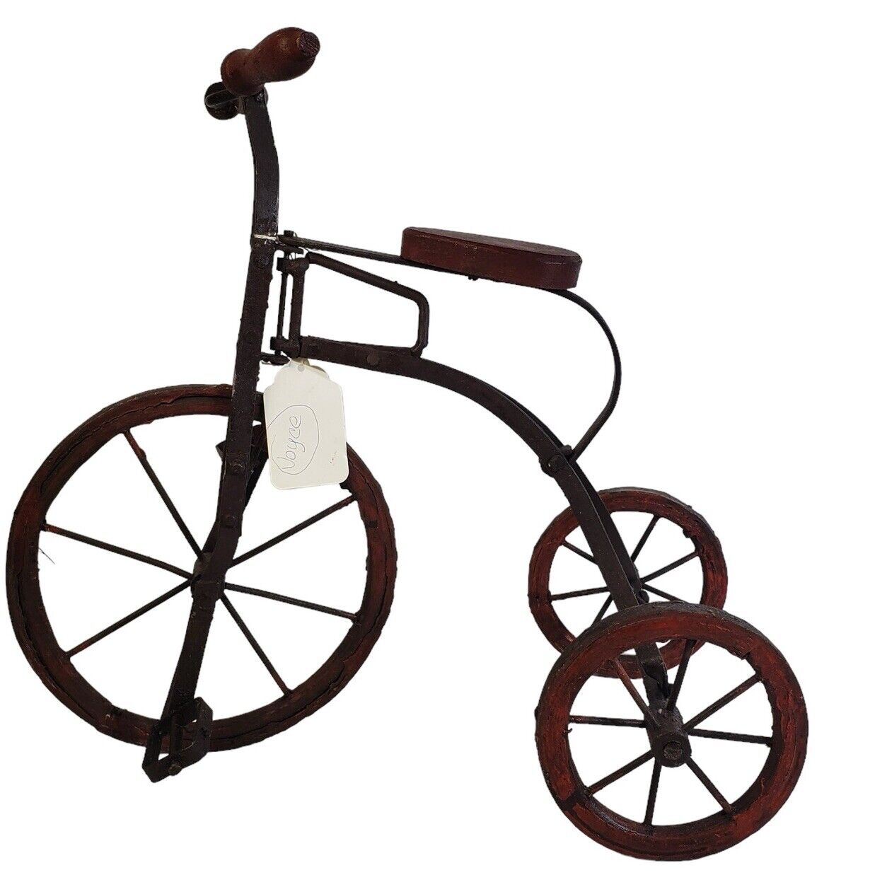 Antique Handmade Metal Iron & Wood Decorative Tricycle Decor Large 15”