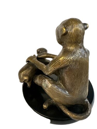 Bronze Sculpture Mother Monkey And Child Bronze Figurine Made In India 6” Tall