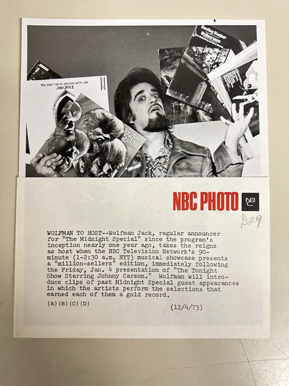 1973 DJ Wolfman Jack Authentic Press Release Photo The Midnight Show NBC
