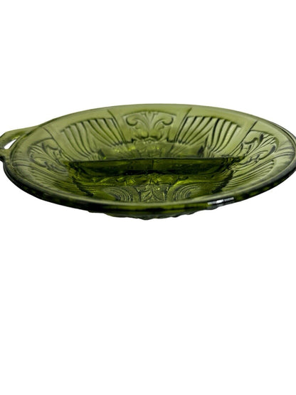 Vintage 1960’s Green Indiana Pressed Glass 2 Part Relish Dish Killarney