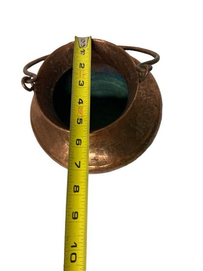 Antique Hand Hammered Thick Copper Pot Vessel 7” X 8” Perfect Patina Decor