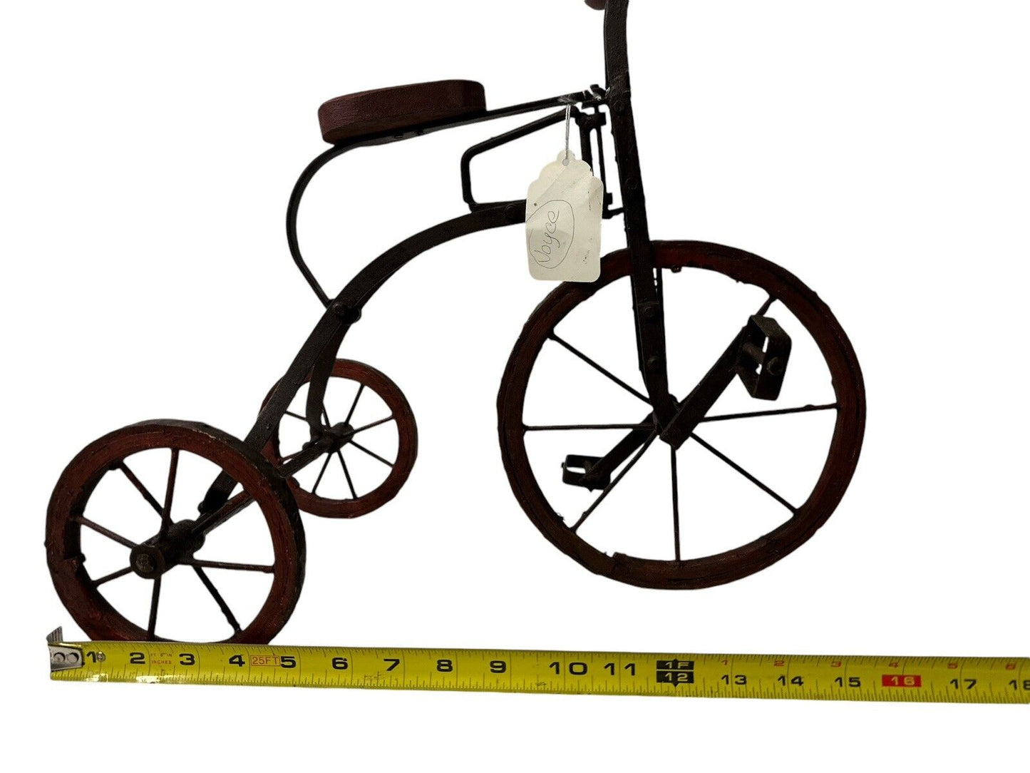Antique Handmade Metal Iron & Wood Decorative Tricycle Decor Large 15”