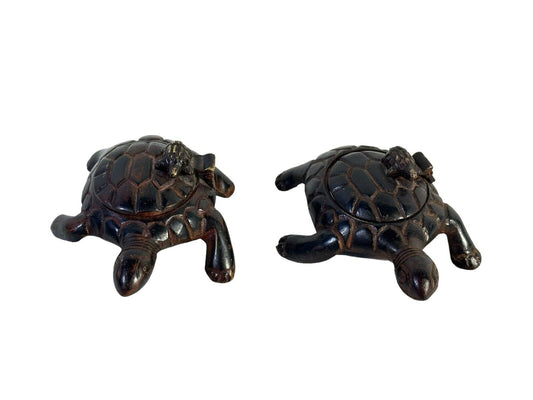 Lot of 2 Good Luck Mother and Baby Candle Incense Holder Bronzed Metal Turtles