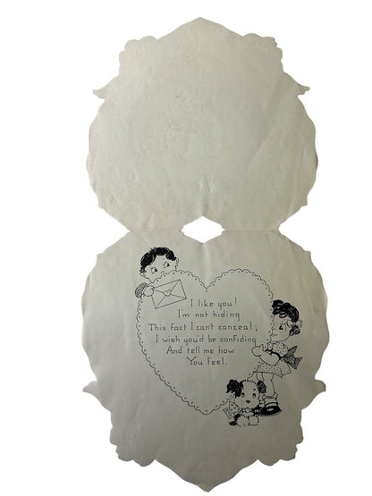 Vtg 1920s Valentine Unused Heart Flowers Kids Puppy Love Paper Lace Doily 7”x 7”